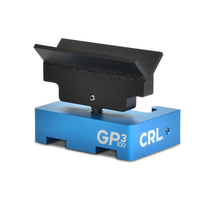 GP3100 glass lifting accessory - blue anodized base with black angled saddle for precise large-format glass