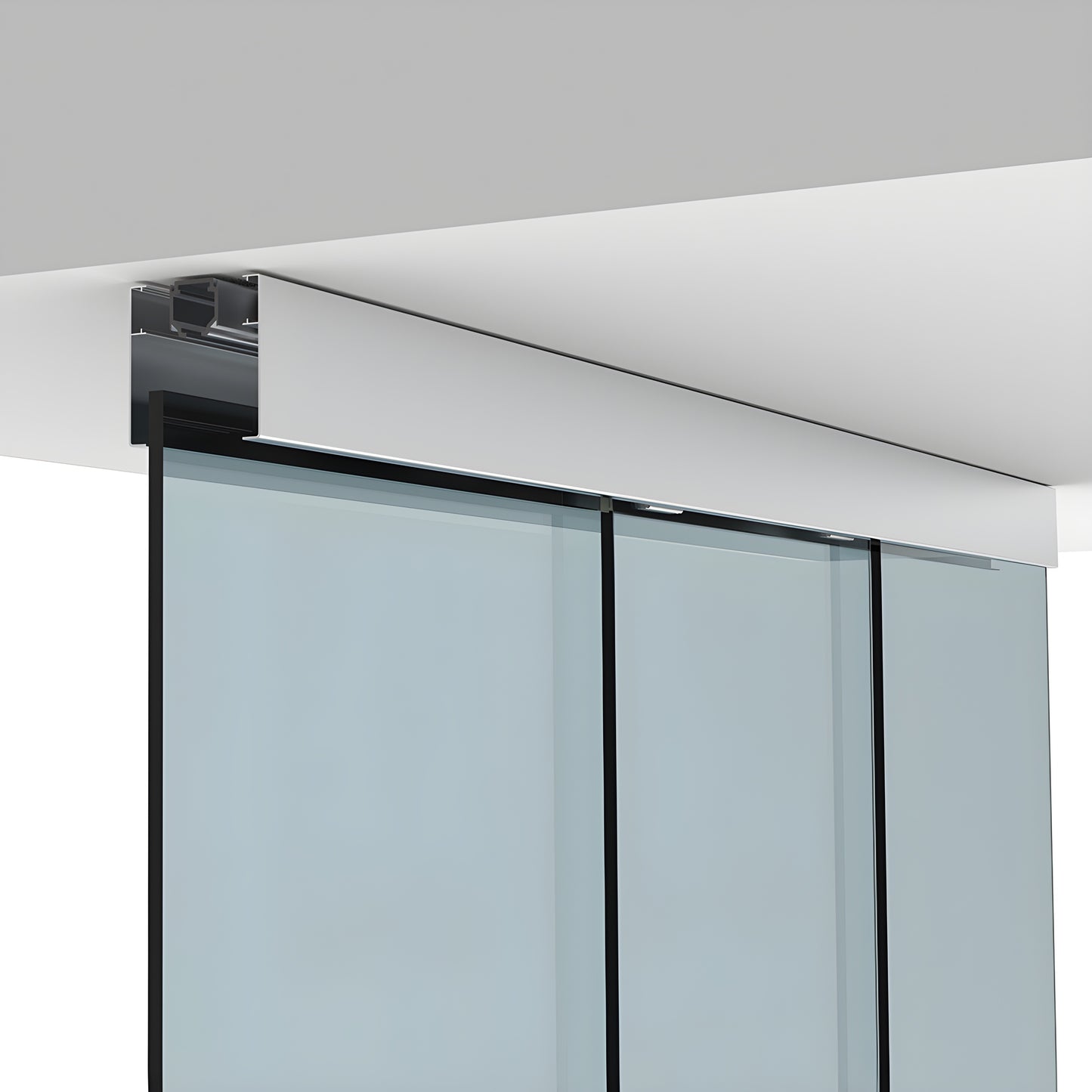 CRL502C satin-anodized ceiling-mounted track kit for top-hung tempered glass sliding doors (supports up to 176 lb)