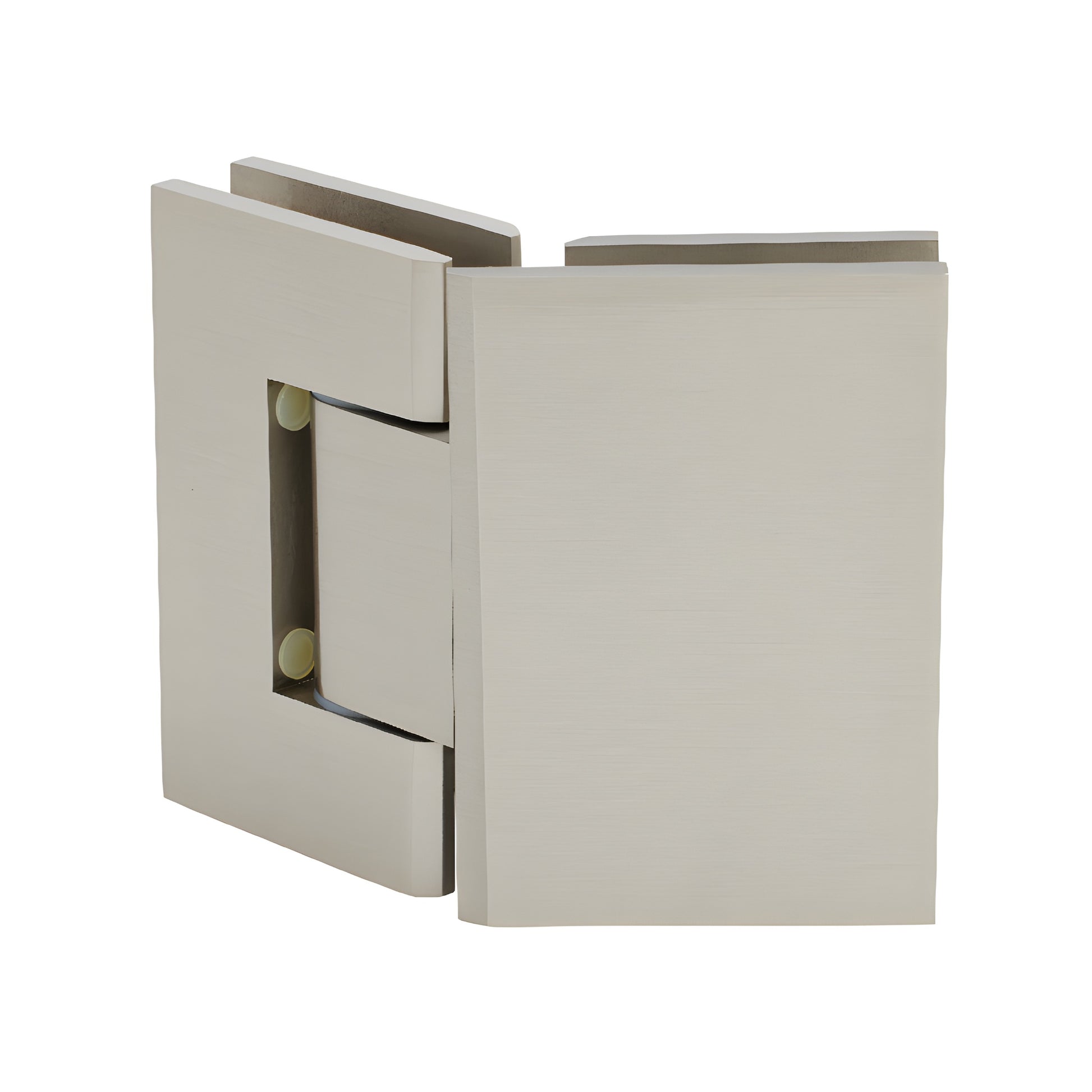 GEN345BN brushed nickel adjustable Geneva glass-to-glass shower hinge, brass, 135 option.