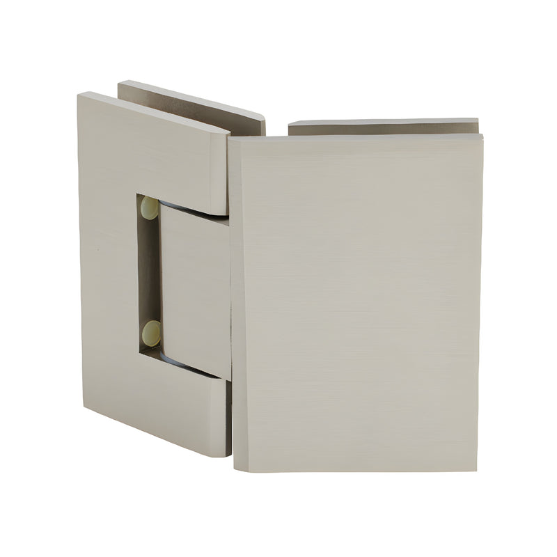 GEN345BN brushed nickel adjustable Geneva glass-to-glass shower hinge, brass, 135 option.