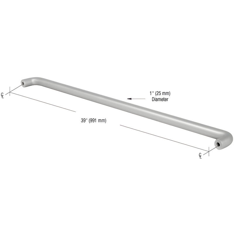 CRL Astral II clear anodized aluminum push bar, 1" dia, 39" center-to-center, for single-acting doors