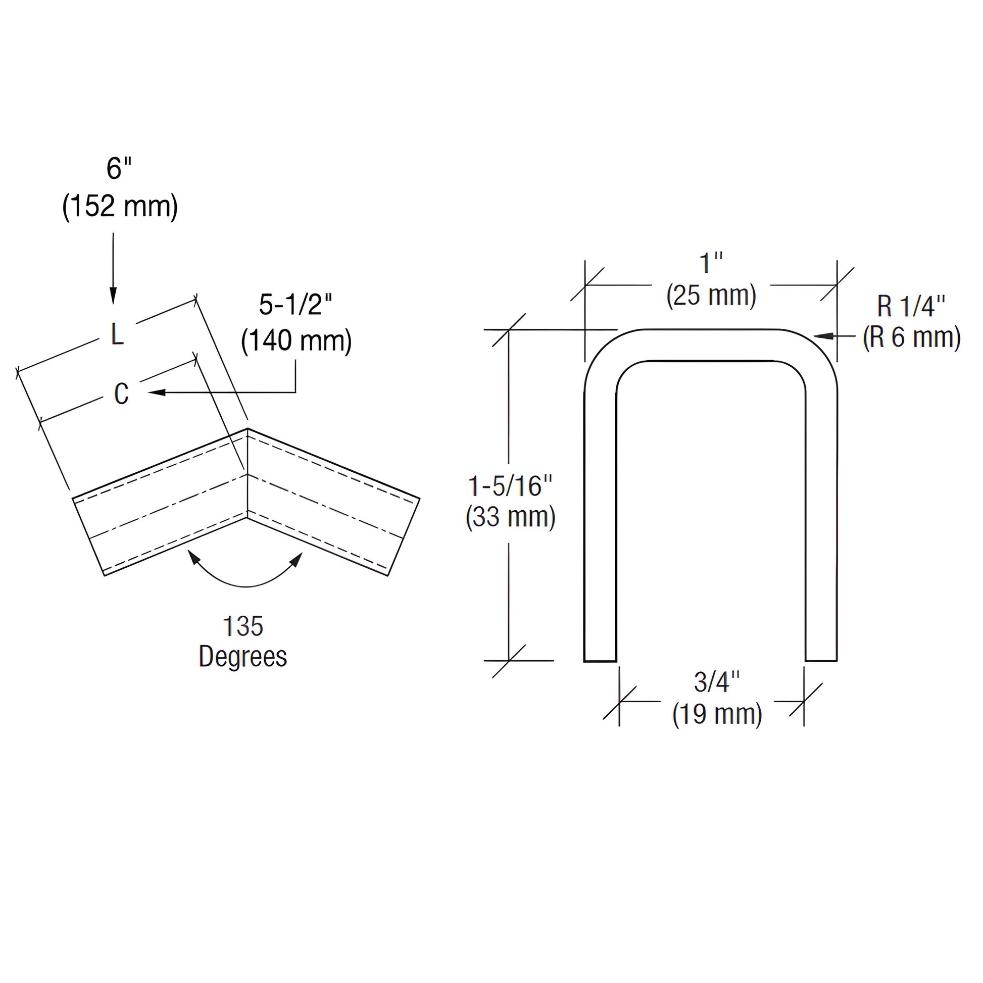 Matte black stainless steel 135 cap rail corner for 1/2" or 5/8" glass, SKU GRL10H3MBL