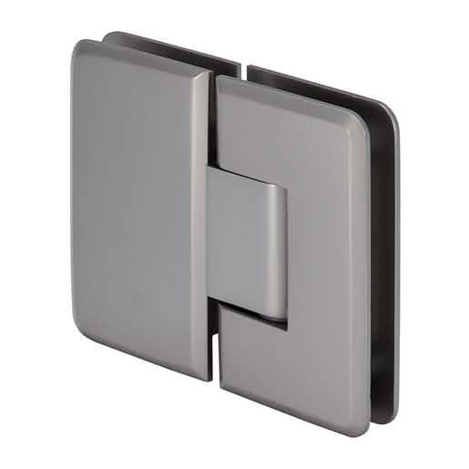 CRL Satin Nickel Cologne 180 Series Glass-to-Glass Hinge for seamless shower doors.