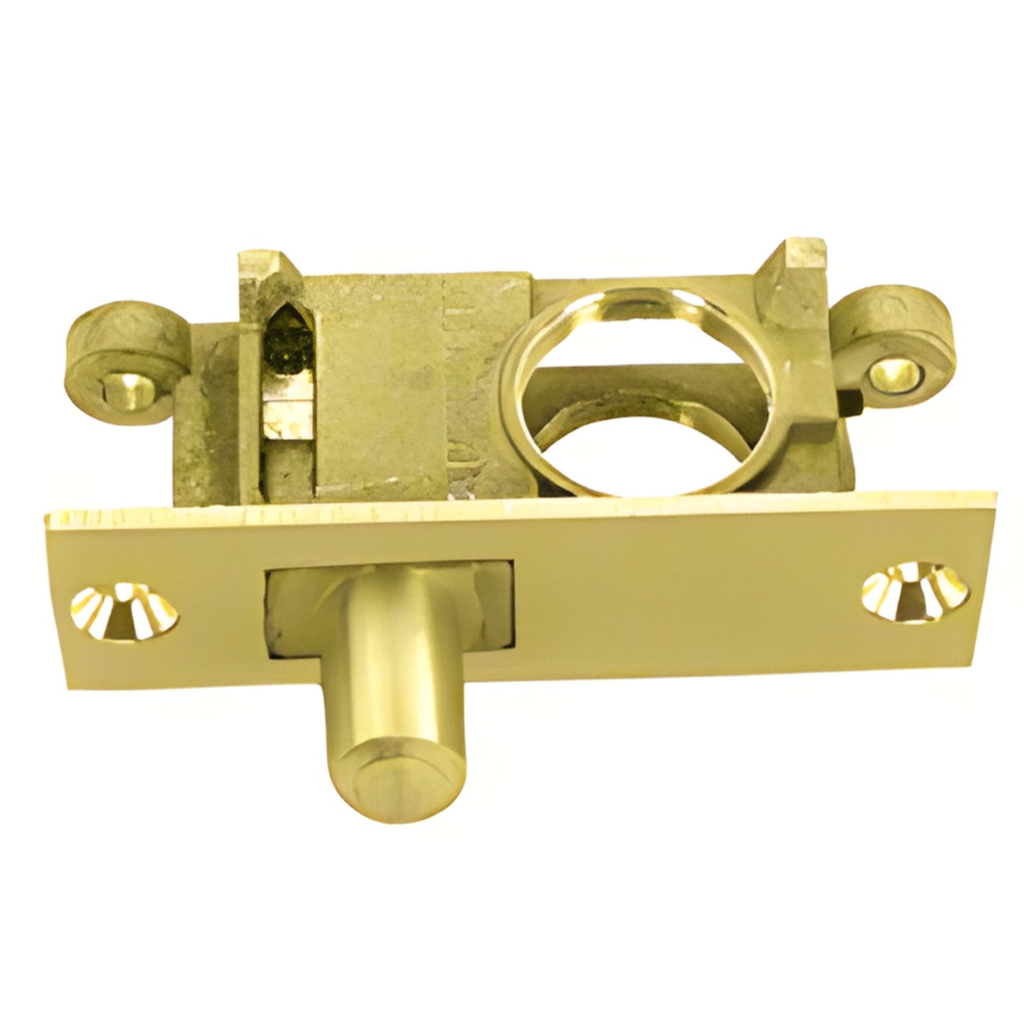 CRL SKU 777S zinc door rail lock, gold finish, 5/8" plunger bolt, 1-3/8" (35mm) wide.