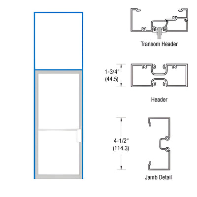 CRL-U.S. Aluminum White KYNAR® Paint 1-3/4" x 4-1/2" Transom Frame for Right Hand Swing Out Offset Pivoted Non Impact for 36" x 96" Door Opening