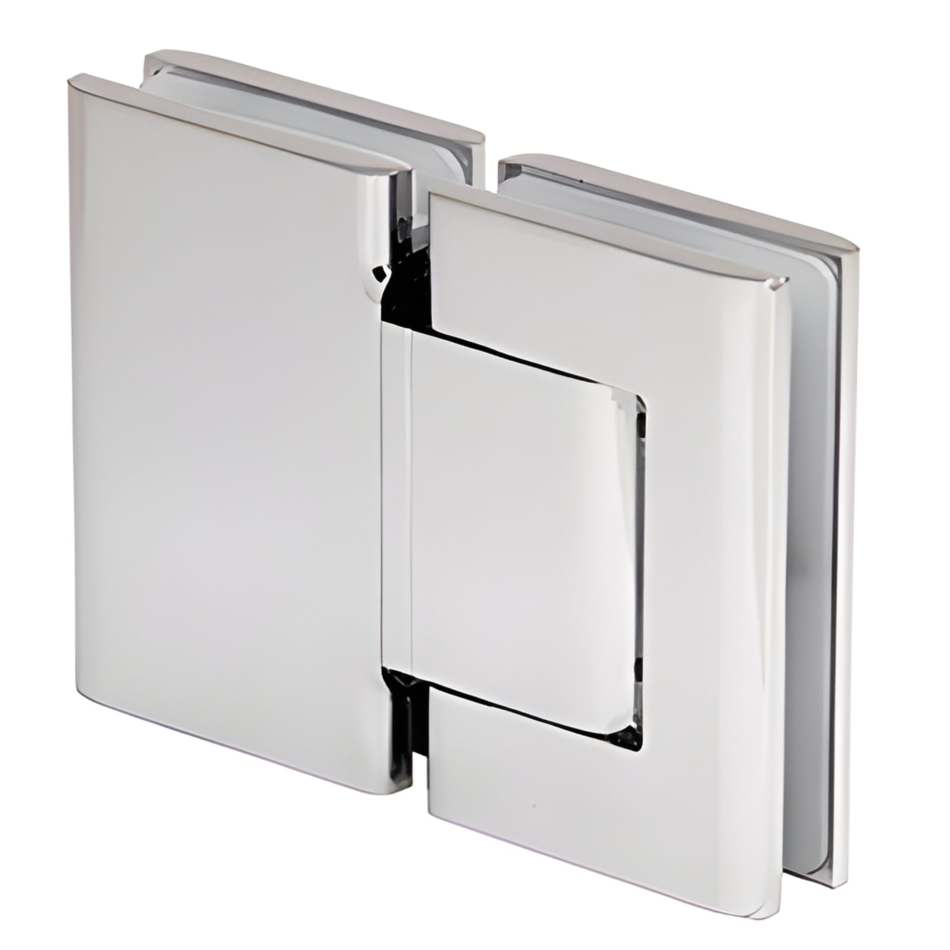 Polished stainless steel glass-to-glass oil-dynamic hinge (SKU H8015JCPS), self-closing with hold-open, for interior glass do
