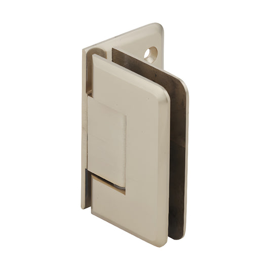 CRL Pinnacle satin brass offset wall-mount glass shower hinge, beveled edge, for 8-12mm tempered glass (SKU P1N044SB)
