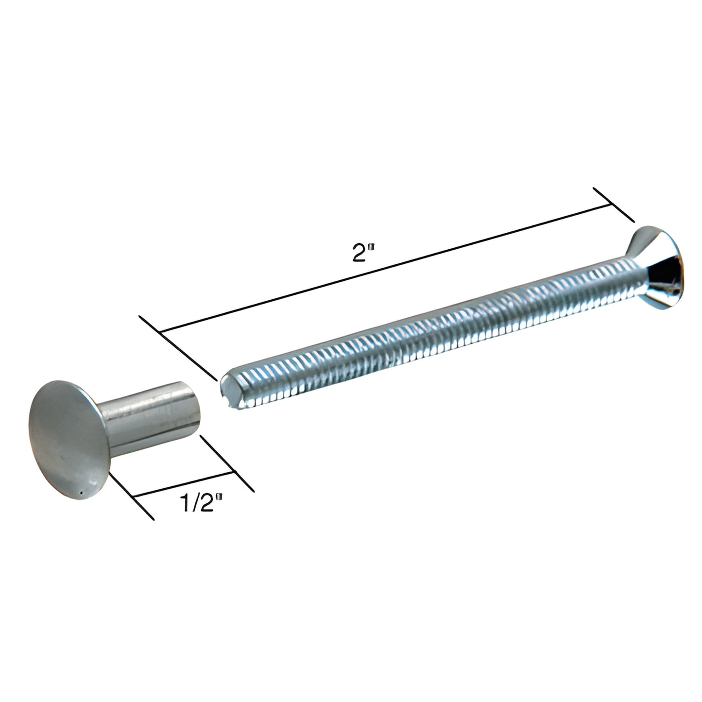 Aluminum 1/2" binder post and 2" Phillips flat-head screw, chrome finish (SKU E2055)