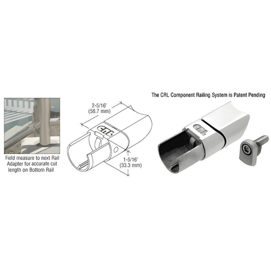 CR15BAURBS adjustable upper adapter, brushed 316 stainless steel for 1.5" cap railing on sloped bottom rails