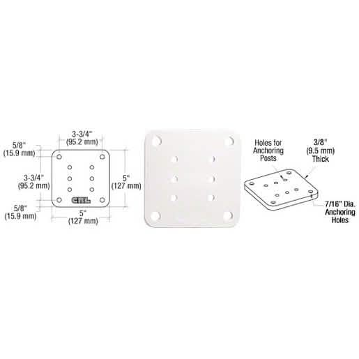 CRL Sky White 5" x 5" Square Base Plate for secure mounting and support. Durable finish.