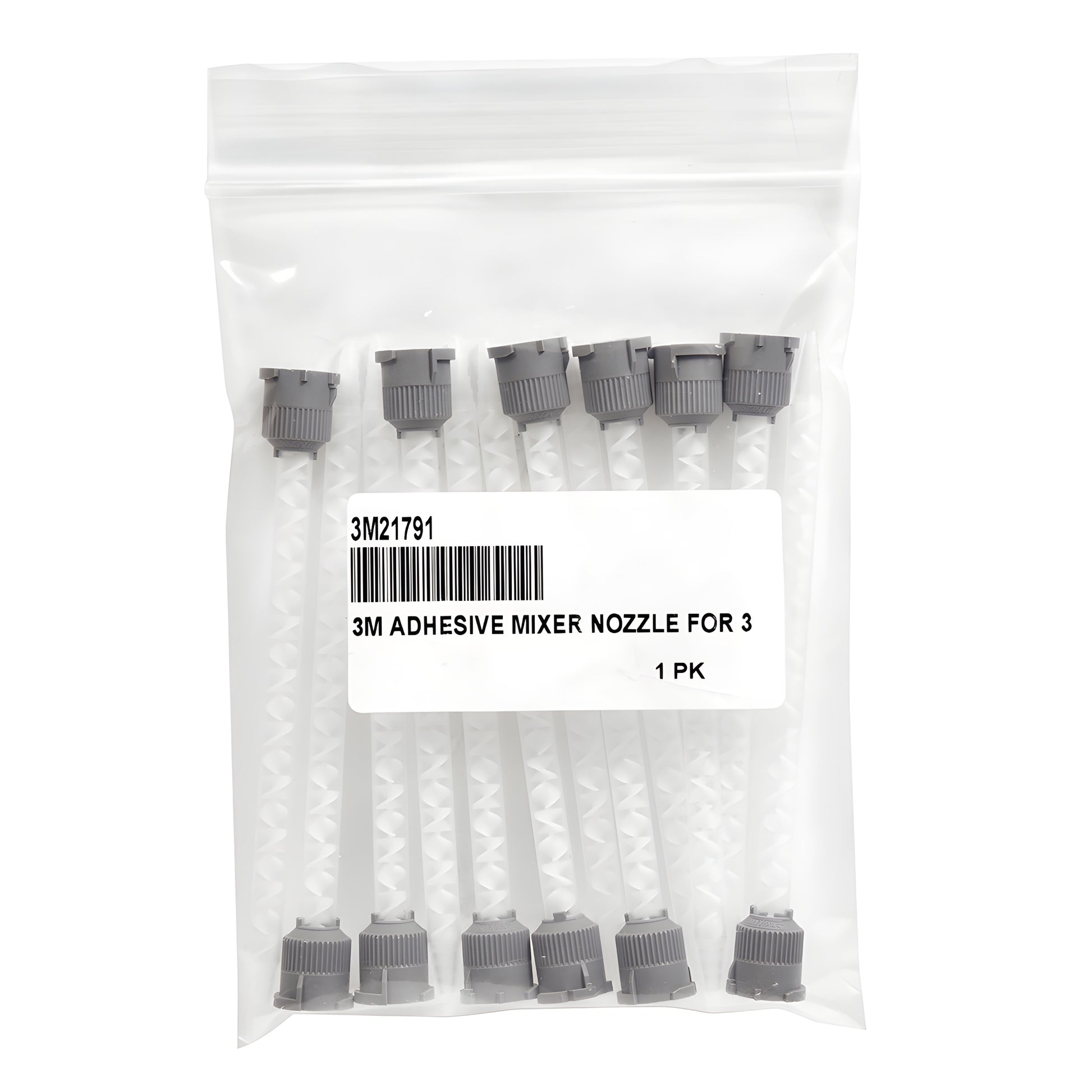 3M static mixer nozzle (SKU 3M21791), white plastic tapered mixer with gray twist-on cap, 6-1/8 in.