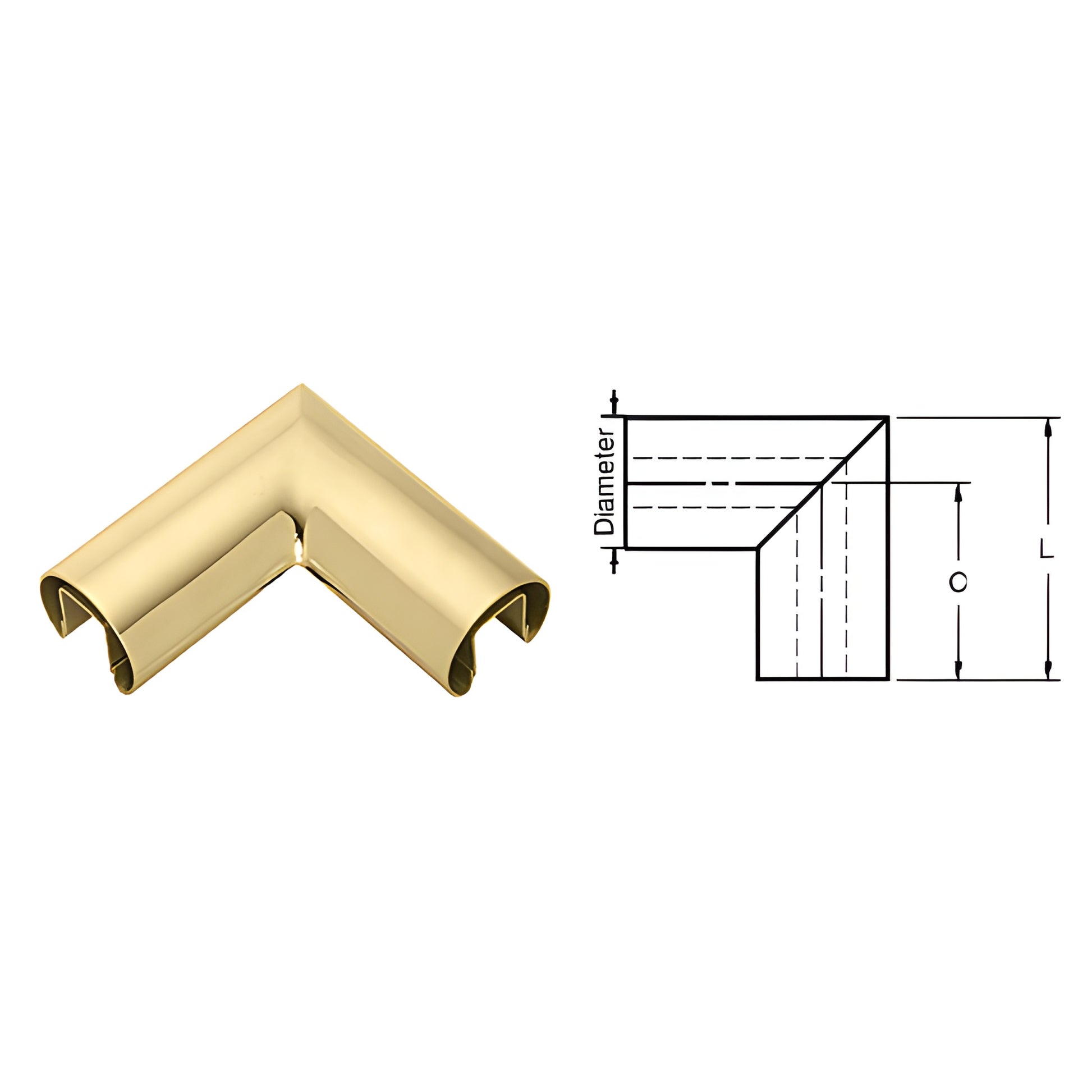 GR25HPB polished brass 90 welded cap-rail corner, 2-1/2 diameter, fits 1/2 or 5/8 glass for railing assemblies