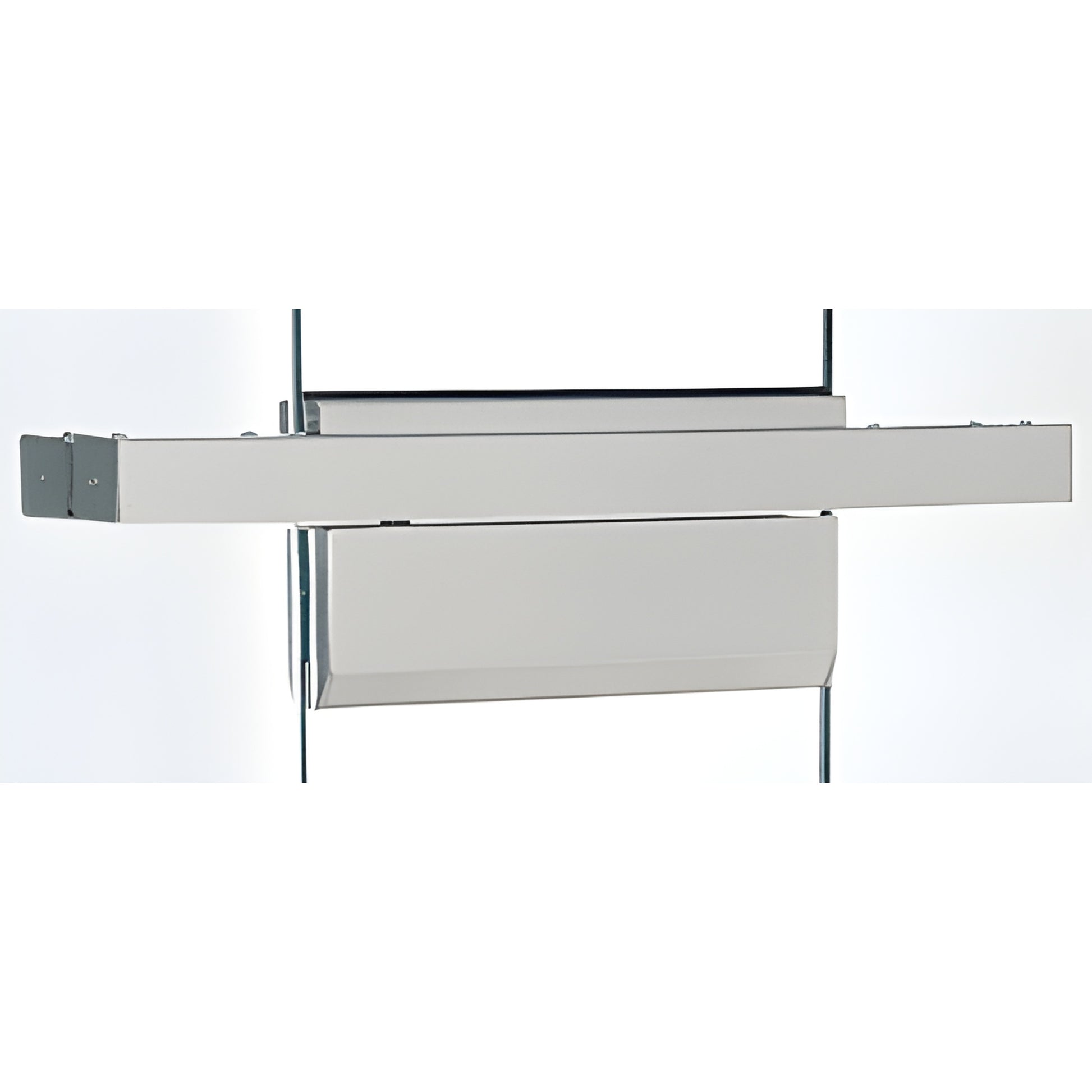 Brushed stainless floating header for single glass door (SKU FHBSCS), 4-1/2 in wide, customizable length