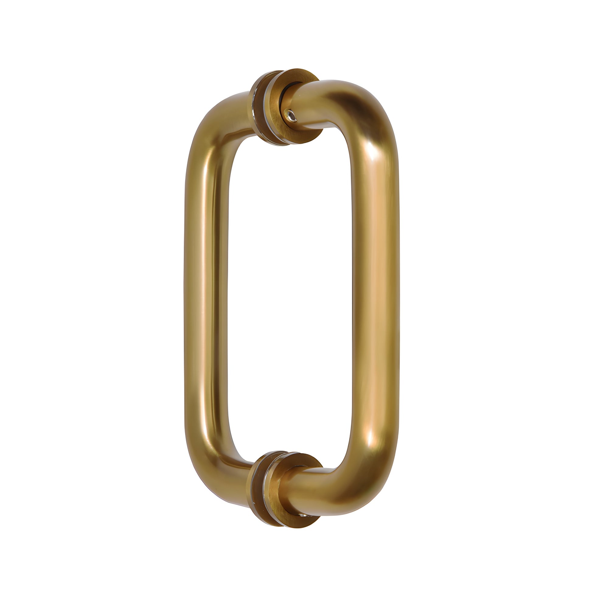 BM6X6SB satin brass 3/4 tubular back-to-back glass door pull, 6 center-to-center with decorative metal washers