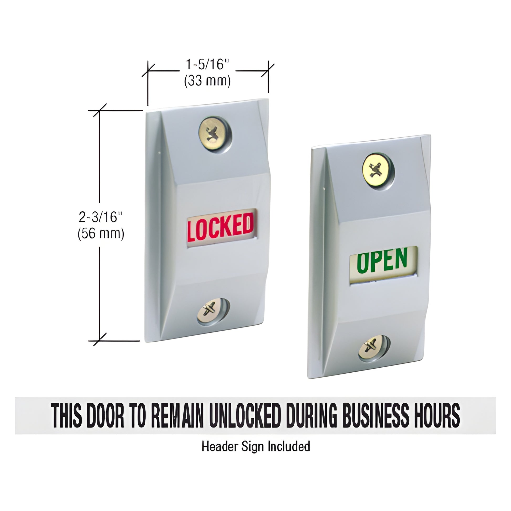 Aluminum inverted lock indicator set, slide shows LOCKED (red) or OPEN (green); includes 26" header sign.