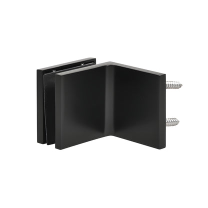 Matte black 90 brass frameless shower clamp for 3/8-1/2 inch glass, concealed hardware, low-profile square design