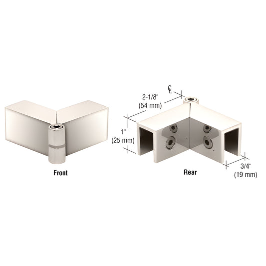 Polished nickel sleeve-over corner glass clamp, brass, fits 8-12mm glass, adjustable 90-180 , SKU S0GC91PN.