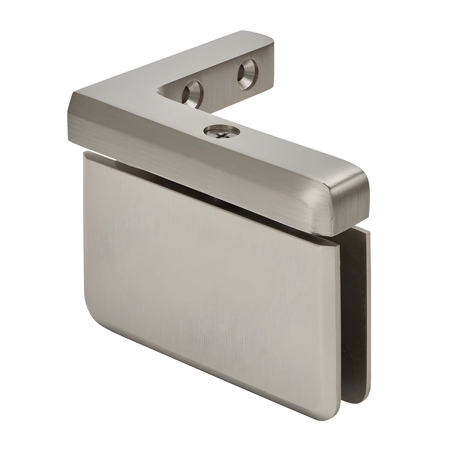 PPH05LBN brushed-nickel beveled Prima pivot hinge for 8-10mm frameless glass shower door, left-hand wall-mount, brass.