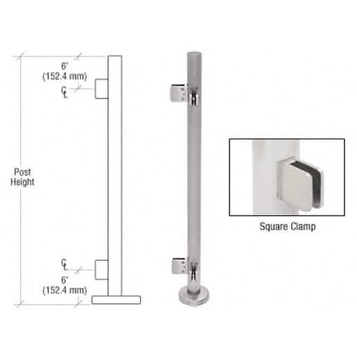 CRL Brushed Stainless Steel Glass Clamp 90° Corner Post Railing Kit - 42" Square Design