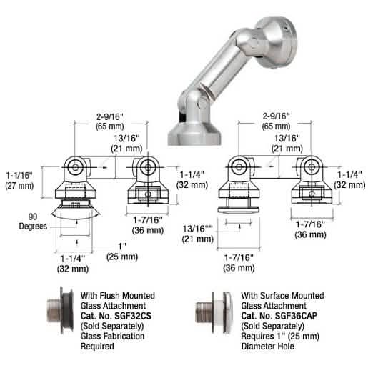 CRL 316 Stainless Dual Pivot Glass-to-Wall/Floor Swivel Fitting in Brushed Finish