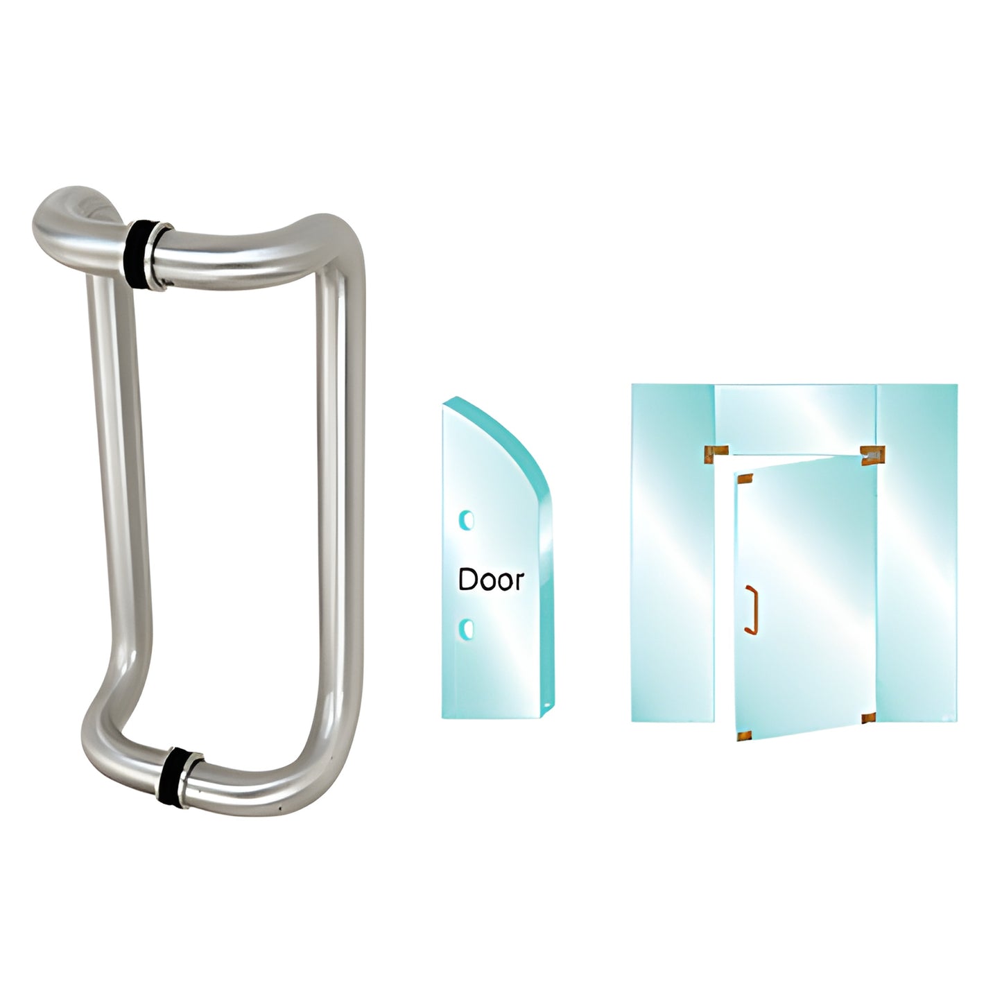 Satin anodized 1 in glass-mounted pull handle, back-to-back, fits 3/8-3/4 in glass (SKU CD12X12SA)