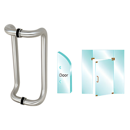 Satin anodized 1 in glass-mounted pull handle, back-to-back, fits 3/8-3/4 in glass (SKU CD12X12SA)