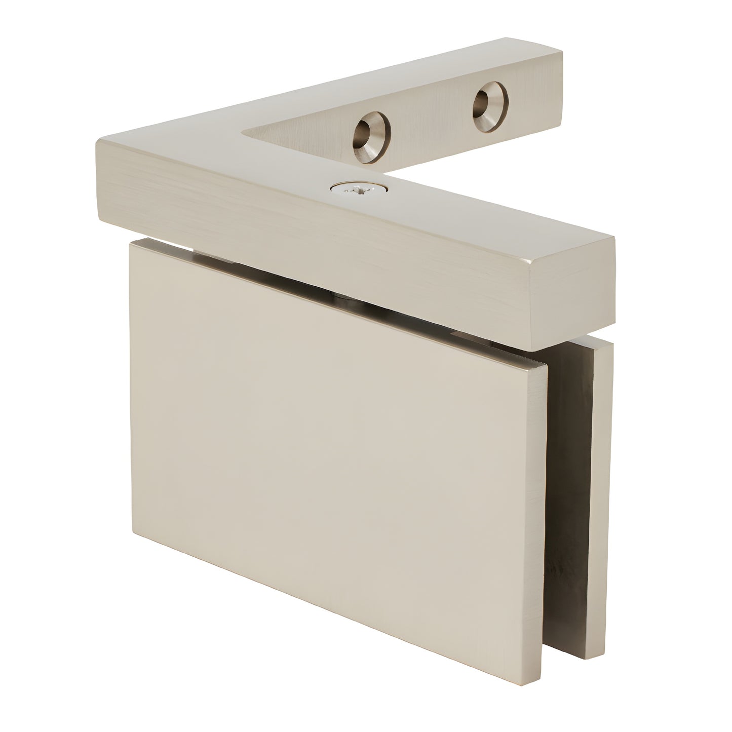 Brushed nickel left-hand offset wall-mount self-centering pivot hinge for 1/2" glass shower door (SKU SRCAR05LBN)