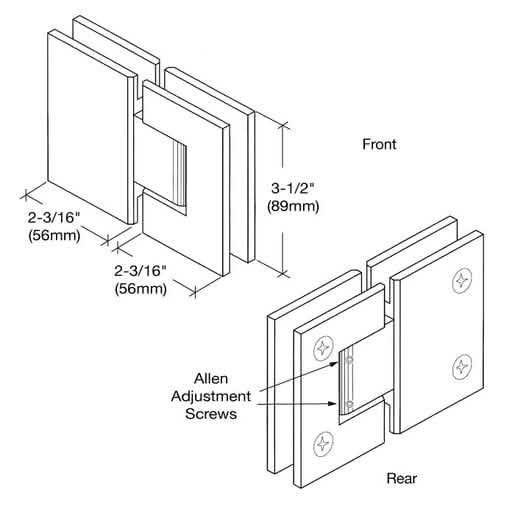CRL Satin Brass Geneva 380 Glass Hinge - Adjustable 180° Glass-to-Glass Connector