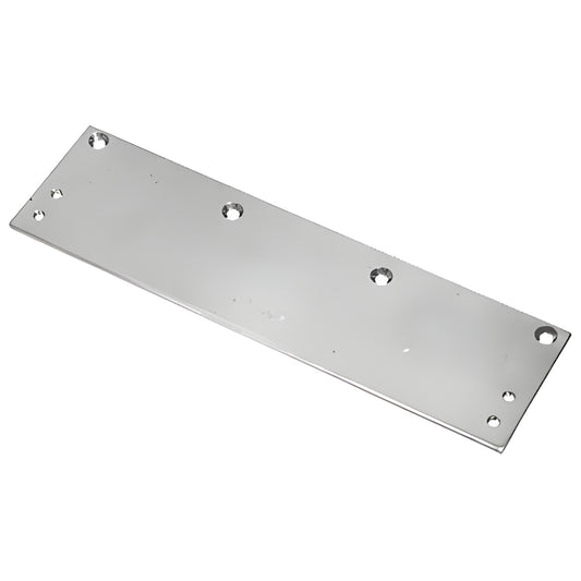 Aluminum 13 in. wide drop plate with mounting holes for surface door closer, SKU PR50DPA.