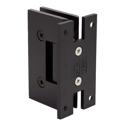 Oil rubbed bronze H plate wall hinge for frameless glass shower doors, squared Vienna design, brass construction