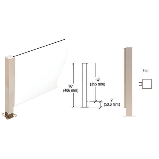 PP41EBS: 16 brushed stainless steel square end post with welded base and full length U channel for 1/4 glass.