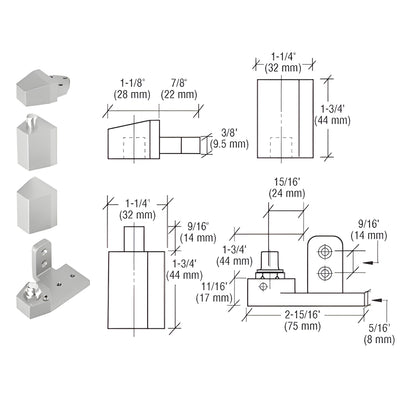 CRL Aluminum Offset Right Hand Pivot Set with 1/8" Recess