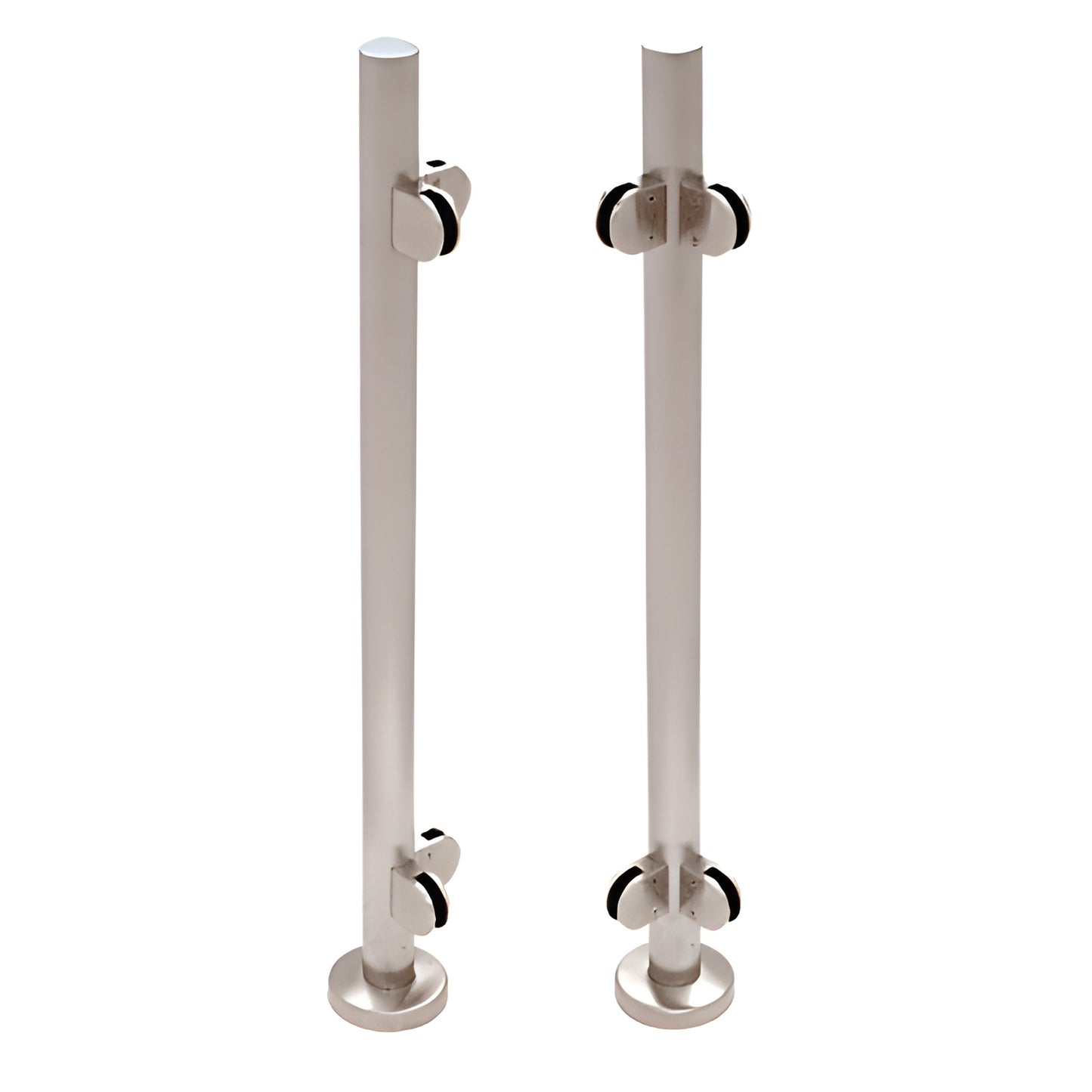 Brushed stainless steel glass-infill post railing pair, 1-1/2" Schedule 40 posts with base plates (SKU PR1540LBS)