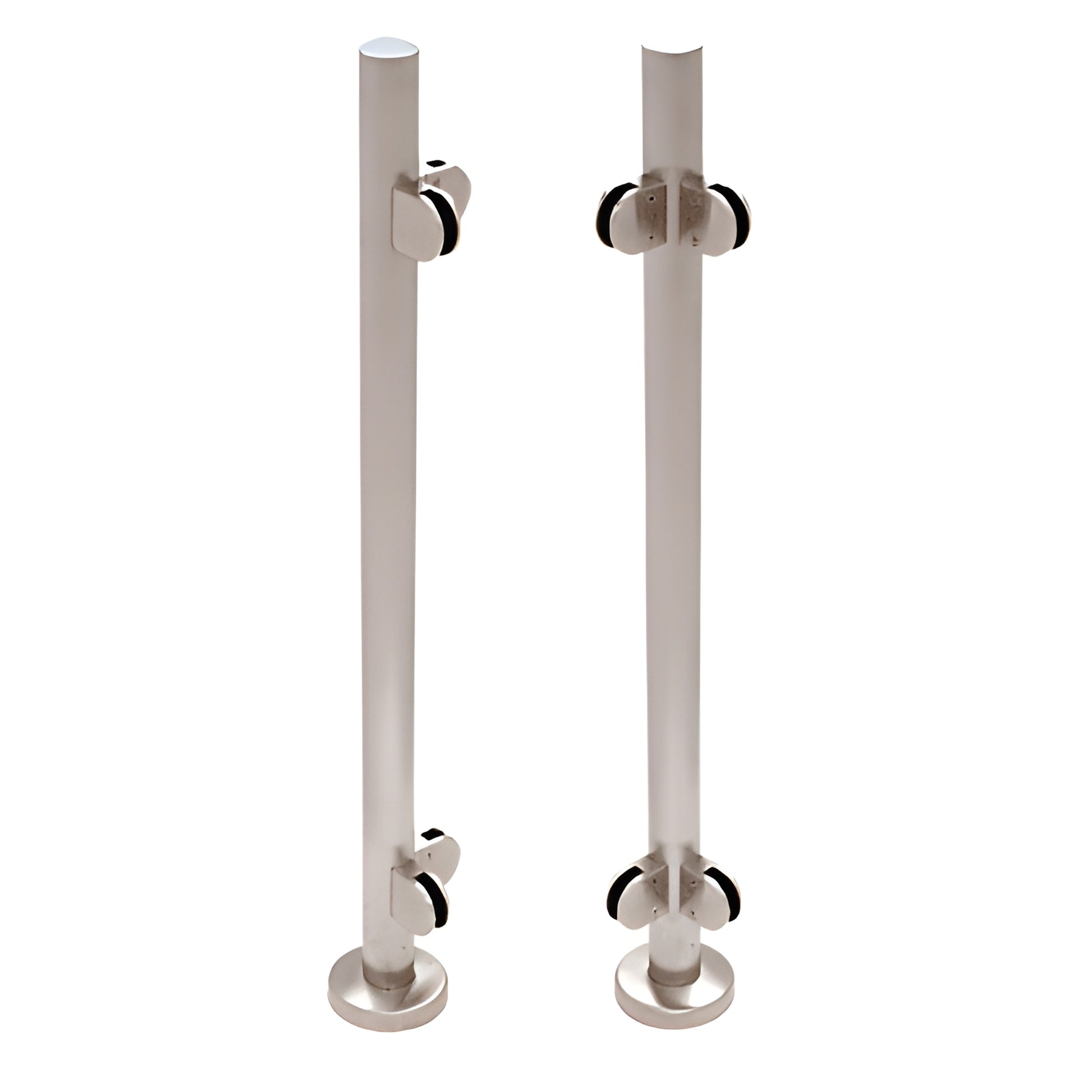 Brushed stainless steel glass-infill post railing pair, 1-1/2" Schedule 40 posts with base plates (SKU PR1540LBS)