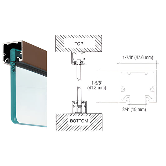 Black bronze anodized aluminum narrow header/U channel for 3/8-1/2 in glass, 1 5/8" H x 1 7/8" W - SKU NH2DUSL