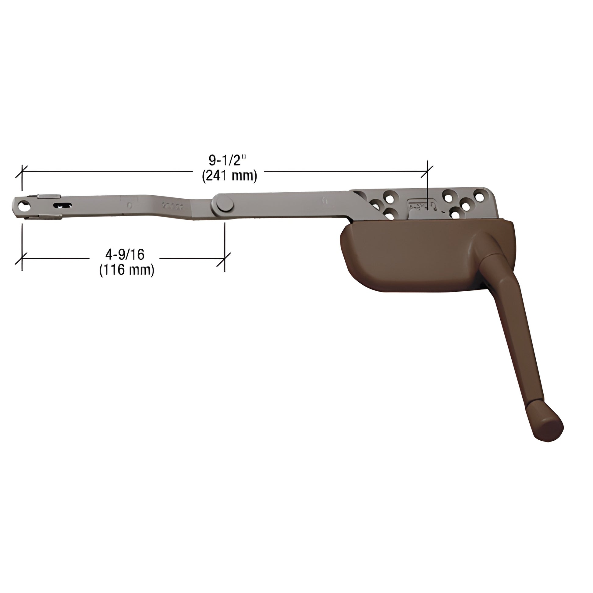 Bronze Ellipse surface-mount casement window operator with crank, left-hand, 9-1/2in arm - SKU EP24174