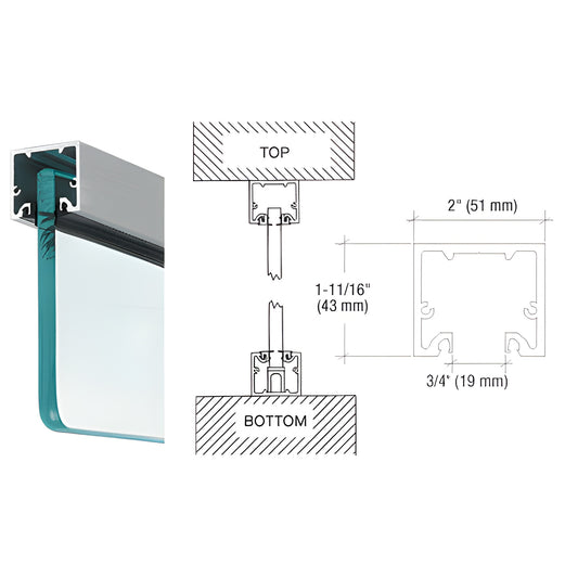 Brushed stainless U-channel/narrow header (SKU NH2BSCL) for 1/2 (12mm) glass, 2 wide 1 11/16 high.