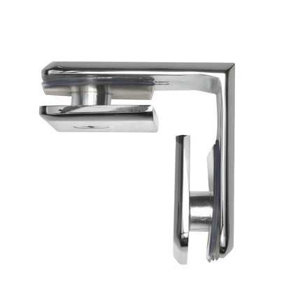 Polished chrome beveled 90 glass-to-glass clamp (BGC90CH) for 3/8-1/2 tempered glass, solid brass.