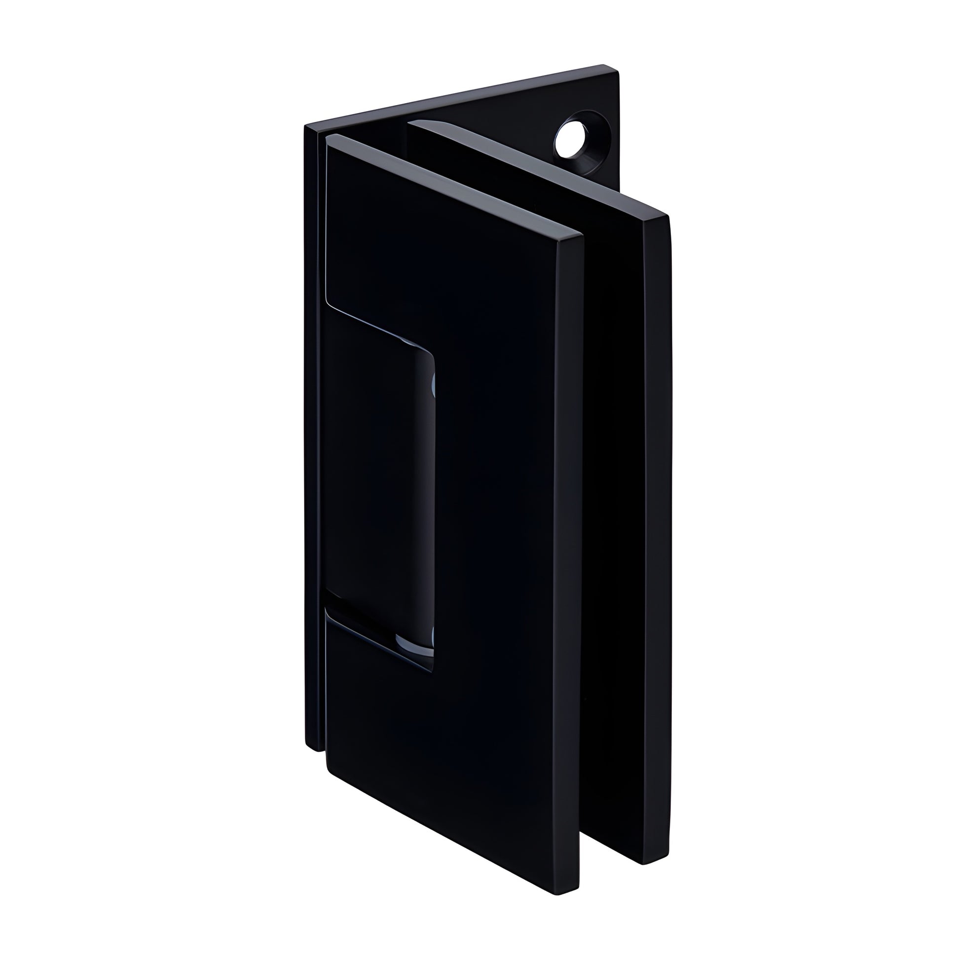 GEN544MBL matte black Geneva self-centering shower hinge, brass wall-mount for 8-12mm glass, 5 preset