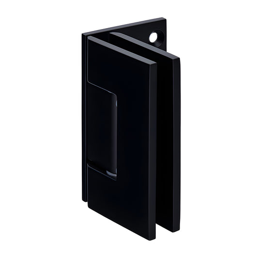 GEN544MBL matte black Geneva self-centering shower hinge, brass wall-mount for 8-12mm glass, 5 preset