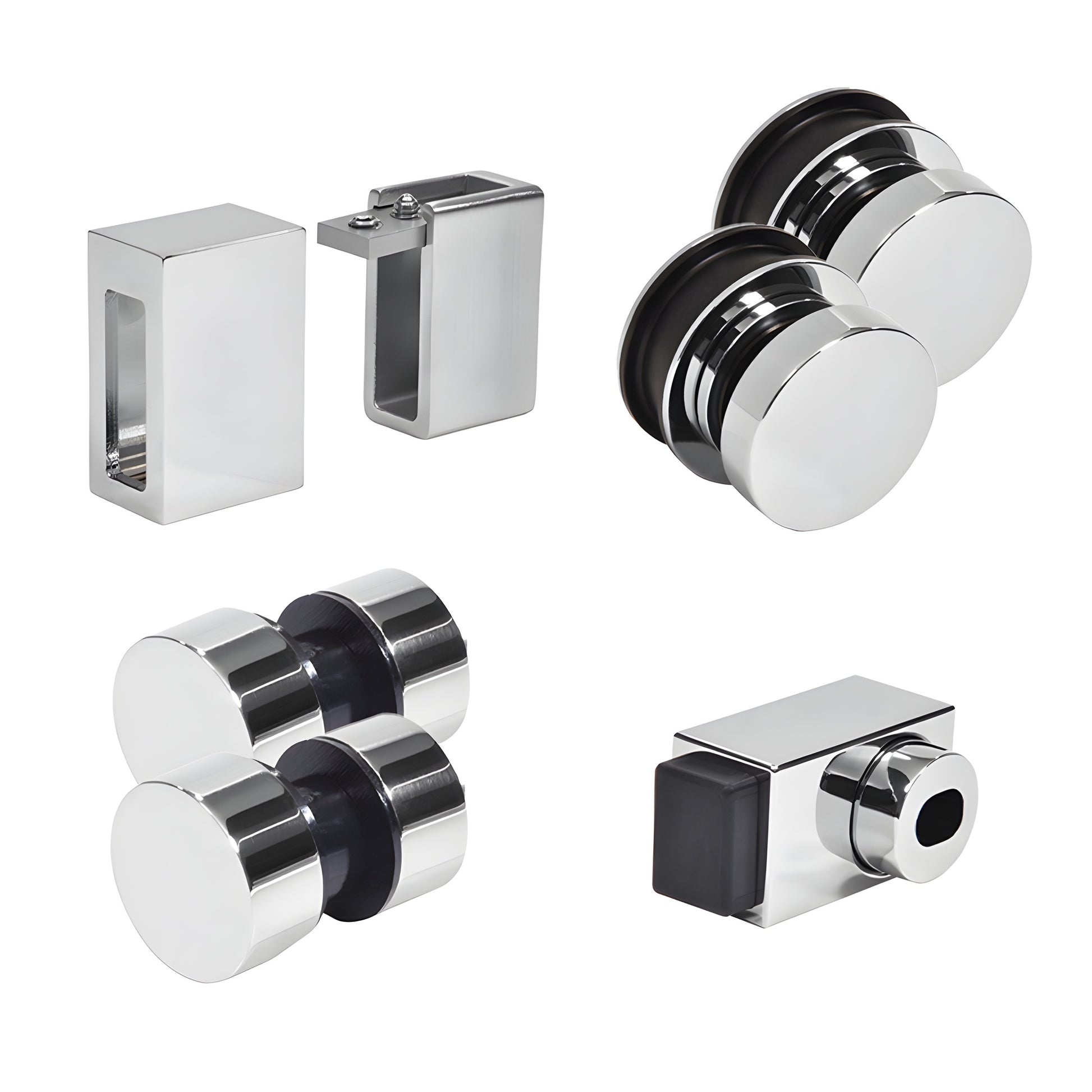 Cavoli 180 sliding shower door replacement kit - polished 304 stainless steel rollers, fittings, bracket, stopper(CAVHDWKPS)