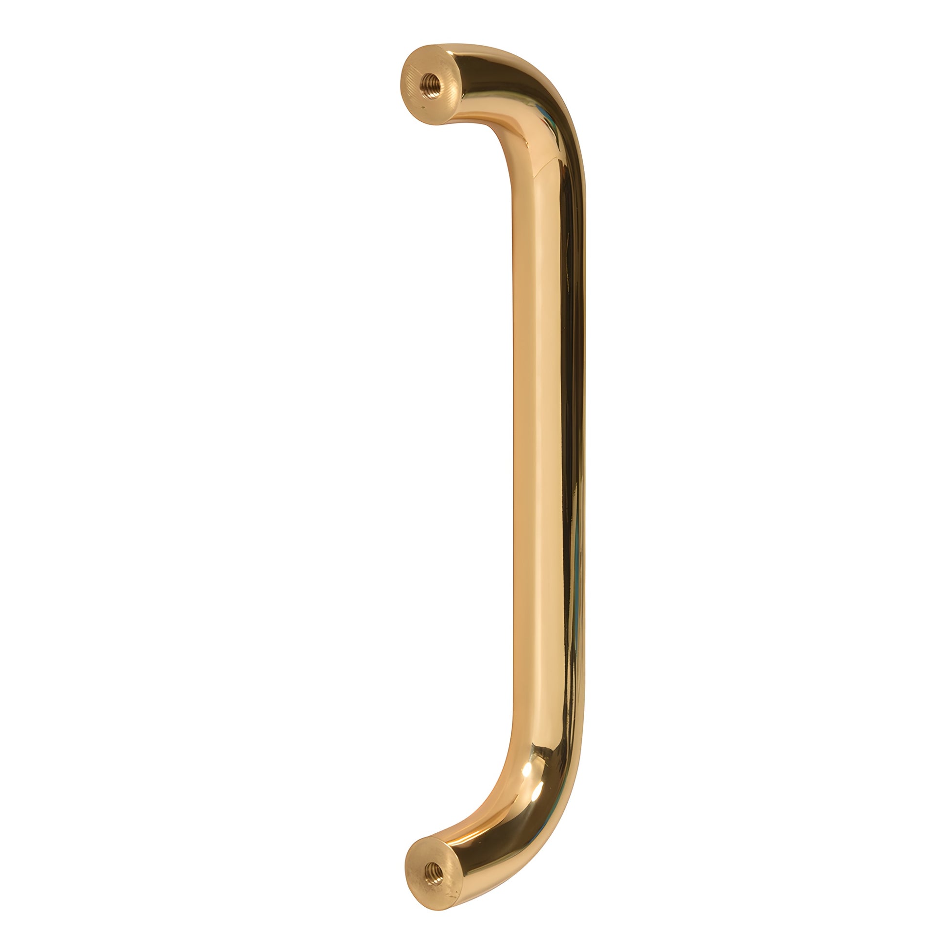 Polished brass 1" diameter solid pull handle, 10" center-to-center, single-sided, with two thru-bolts (SKU M165103)