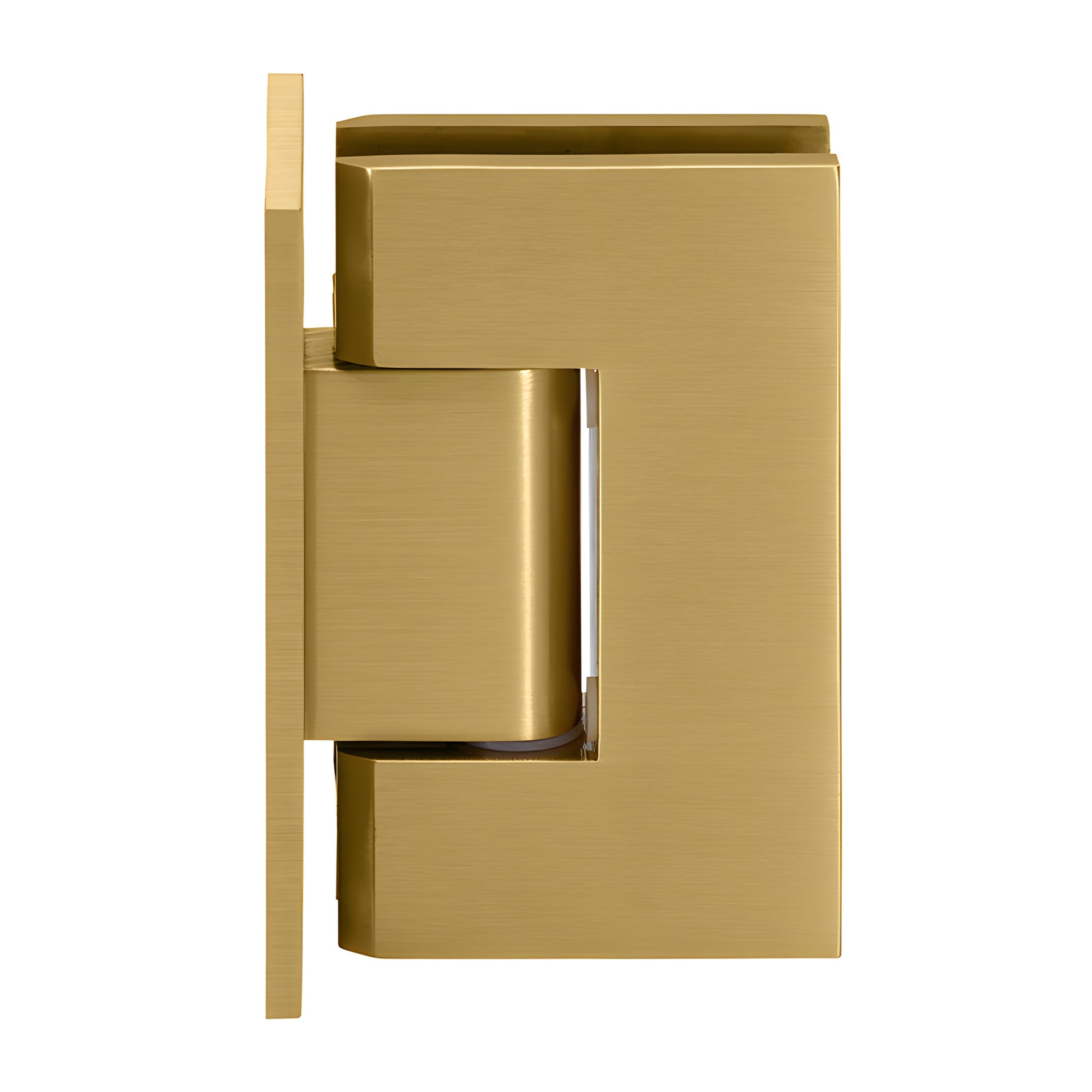 GEN037SB satin brass Geneva shower hinge, full back plate, fits 8-12 mm tempered glass
