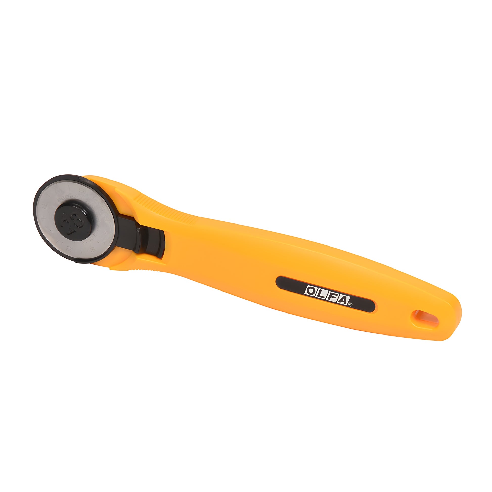 Olfa RT28 1in rotary cutter - compact orange straight handle with 28mm tungsten steel blade.