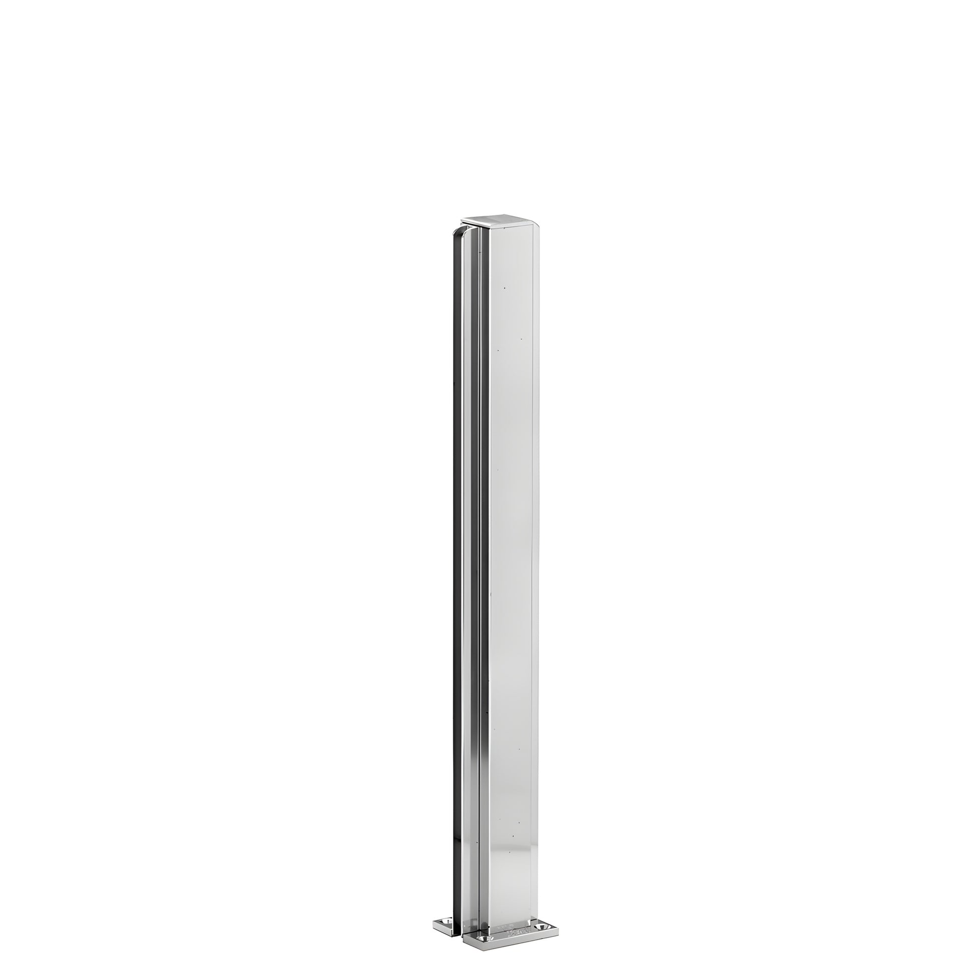 Bright anodized aluminum square partition post 18" tall with U channel for 1/4" glass, square base and top cap.