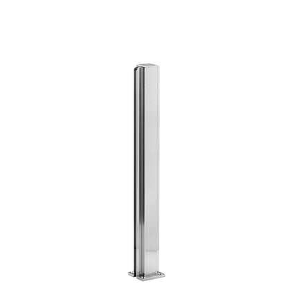 Bright anodized aluminum square partition post 18" tall with U channel for 1/4" glass, square base and top cap.