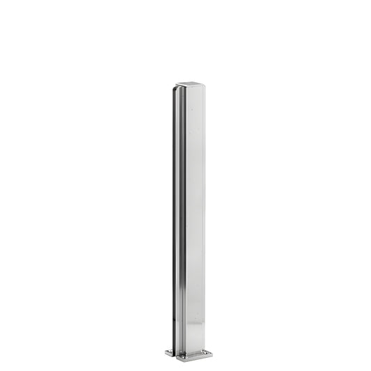 Bright anodized aluminum square partition post 18" tall with U channel for 1/4" glass, square base and top cap.