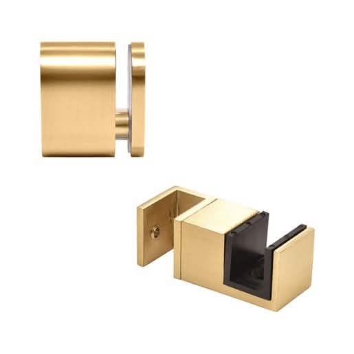 Satin Brass 90° Accessory Kit & Bottom Guide for Tofino Sliding Shower Door System