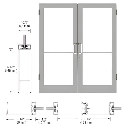 Double-door 96" medium-stile aluminum entrance, clear anodized, 36" active/72" inactive leaves with glass panels.