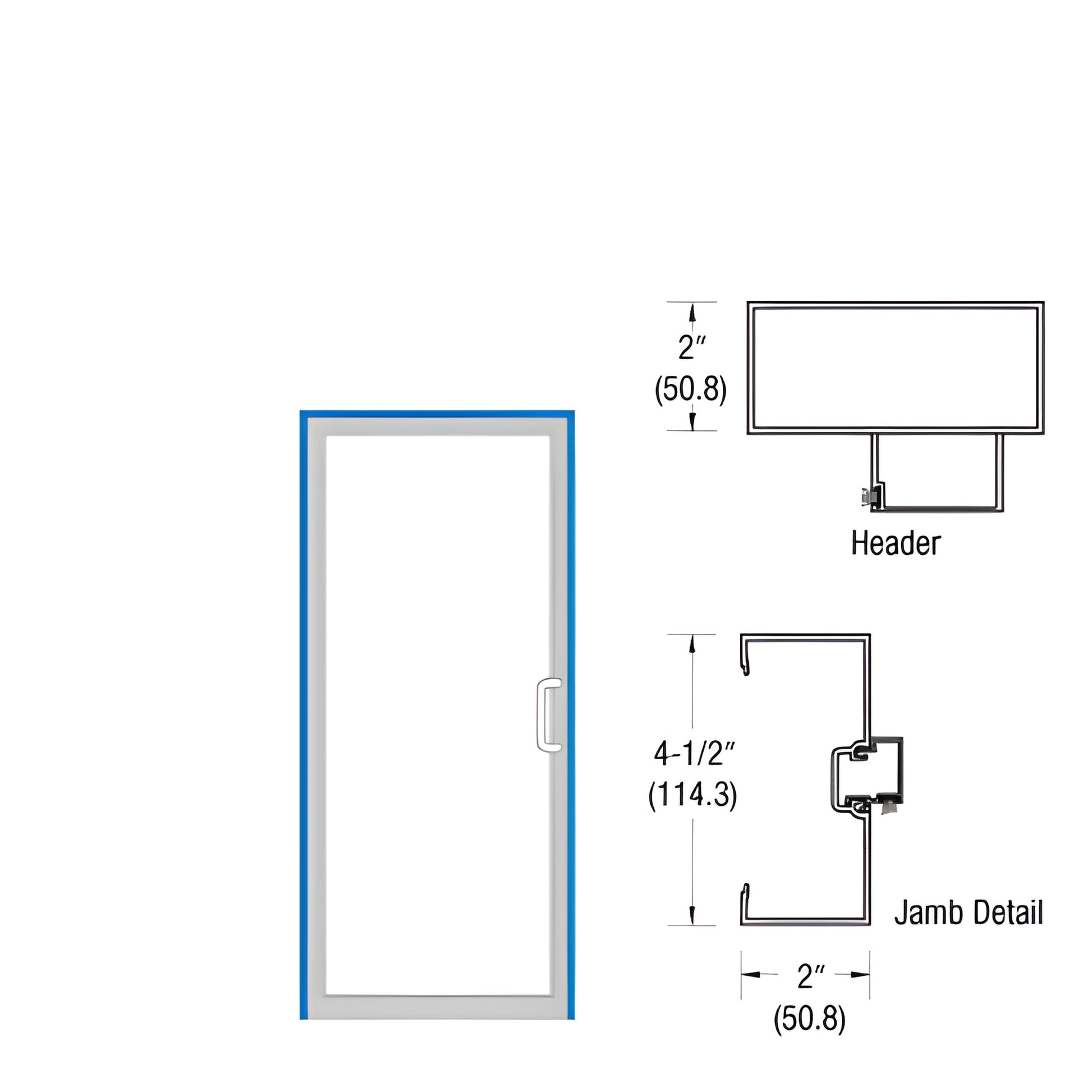 Clear anodized aluminum commercial single-door frame 40"x86" overall (36"x84" clear opening), 2"x41 2" jamb, prepped for concea